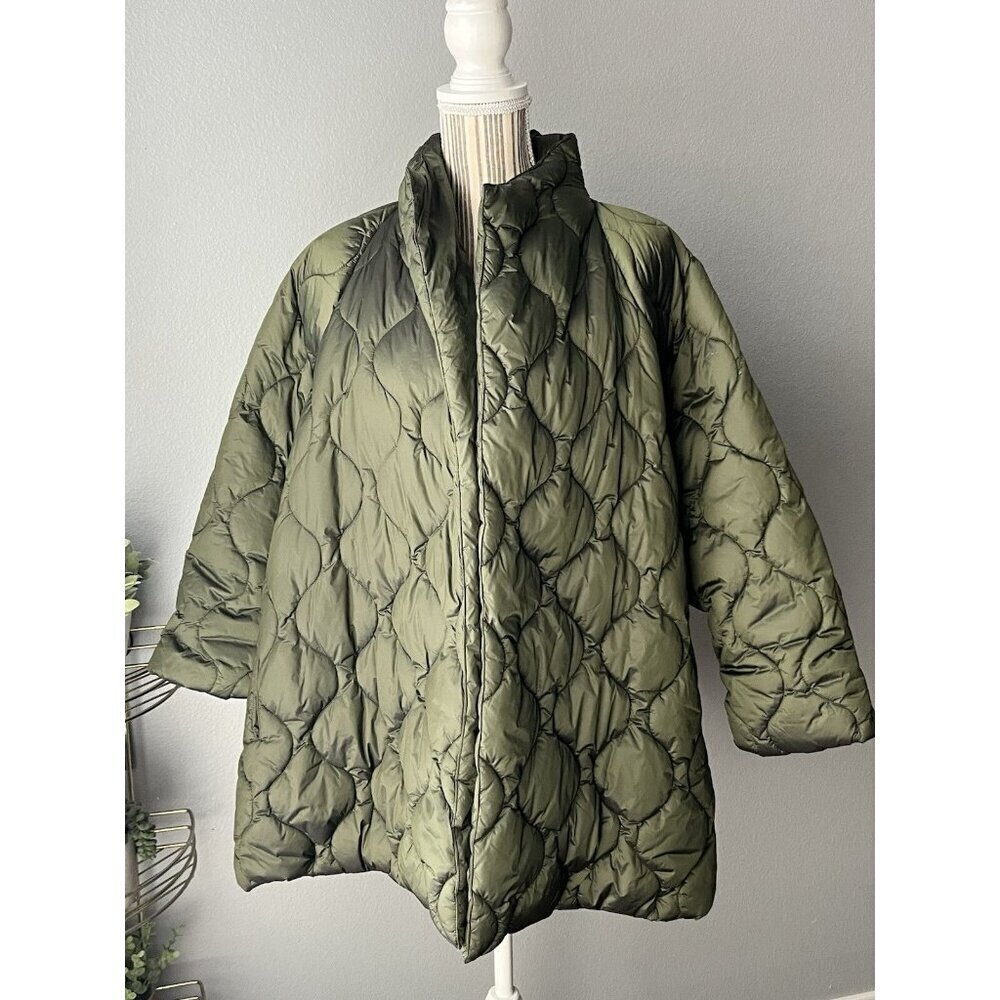 Coldwater Creek OSFM Green Military Chic Utility Packable Oversized Parka Light